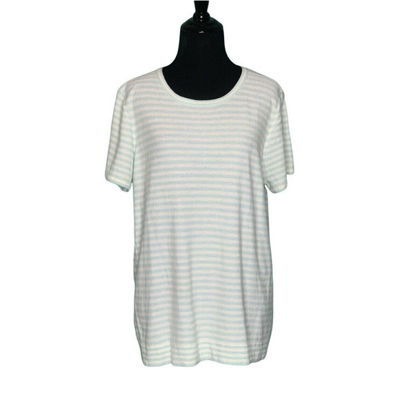 J. CREW White Blue Stripes Short Sleeves Knit Top Size L - Picture 1 of 11